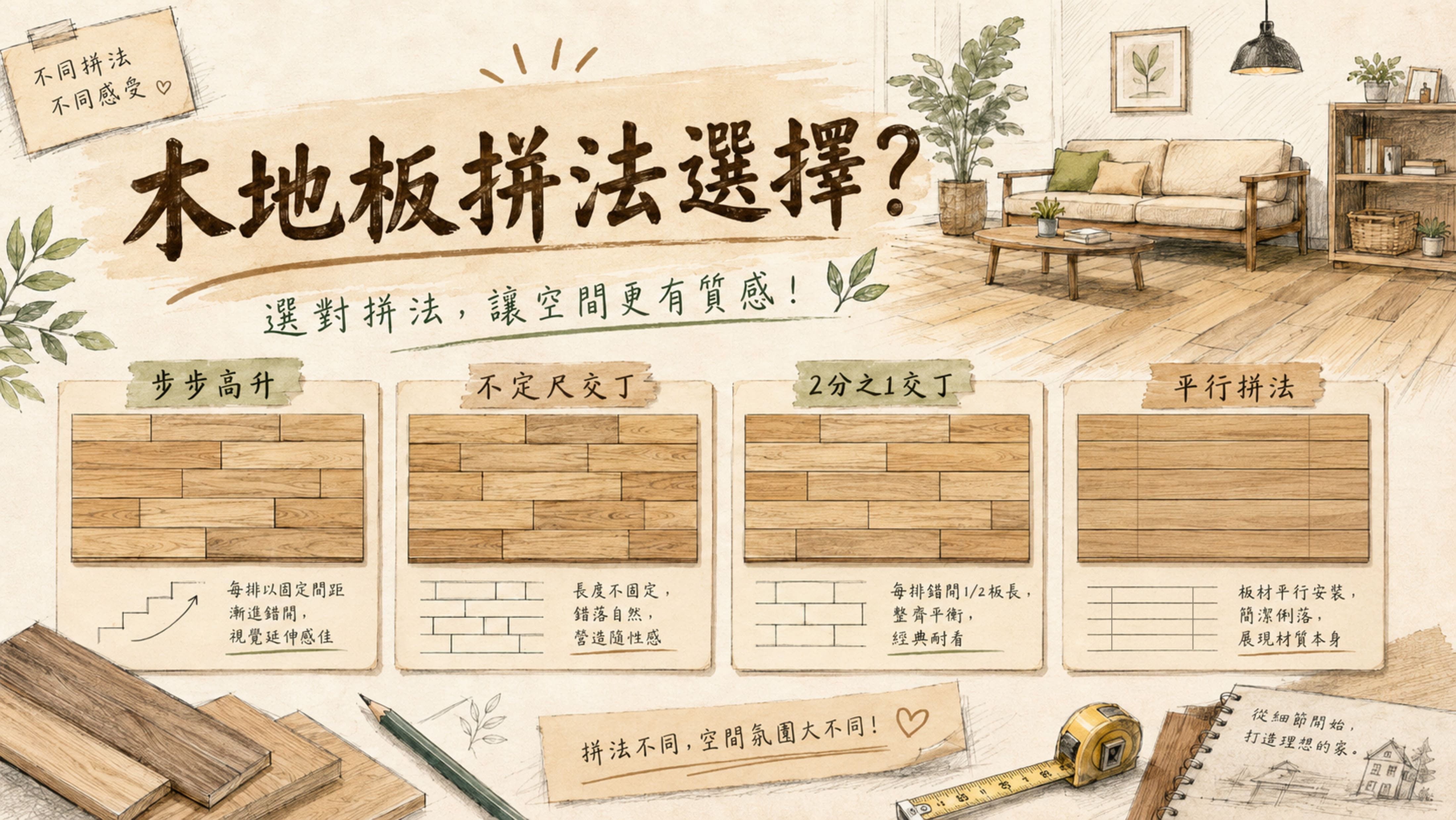 木地板拼法選擇步步高升不定尺交丁木地板是否需要挑色